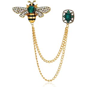 Crystal Insect Bee Brooch Pin Vintage Long Tassel Bee Chain Lapel Pin Rhinestone Bee Corsage Suit Jacket Brooch Pin Jewelry for Women Men Gifts