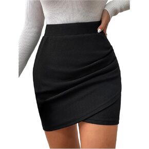 Milumia Women's High Waisted Ruched Wrapped Bodycon Skirt Pencil Mini Skirts