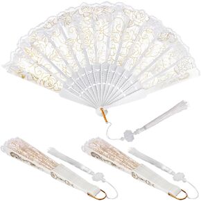 36 PCS Rose Lace Floral Folding Hand Fans with Organza Bag - 9.05 Inch Chinese Retro Hand Fans, White Wedding Folding Fans for Women, Decorative Folding Fans for Tea Parties & Bridal Events