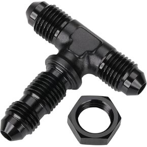 3AN Male Flare Bulkhead on Side Tee T Fitting Adapter with AN3 Nut Aluminum Black