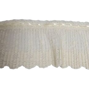 Crystal Pleated Ivory Lace with Beading Ribbon Fabric Trim Edge for Sewing Bridal, Baby Clothes, Blankets, Pillows DIY Decorations (4 1/2 Inch x 10 Continuous Yards)