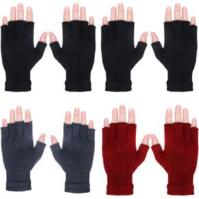 4Pcs Winter Half Finger Gloves, Fingerless Gloves for Women Men, Knitted Fingerless Mittens, Warm Stretchy Gloves