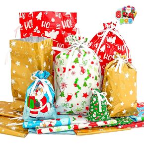 JOYIN 40 Pcs Christmas Foil Gift Bags Includes Assorted Sizes with Tag for Xmas Party Festival Gift Wrapping, Holiday Presents, Gifts Decorations, Reusable Presents Party Favor Goodie Bag