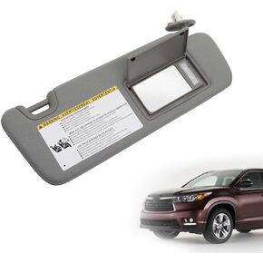 Passenger Side Sun Visor Compatible with Highlander 2014-2019 Gray 74310-0E074-B0 Right Side