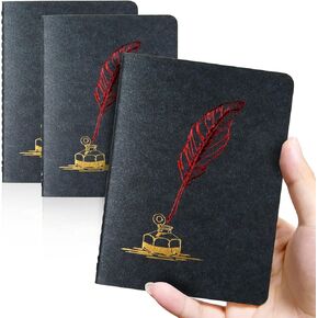 Small Pocket Journal/Notebook, Black Softcover,4" x 5.5", Ruled/Lined, Total 240 Pages, Set of 3 (Dandelion)