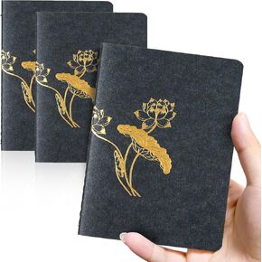 Small Pocket Journal/Notebook, Black Softcover,4" x 5.5", Ruled/Lined, Total 240 Pages, Set of 3 (Dandelion)