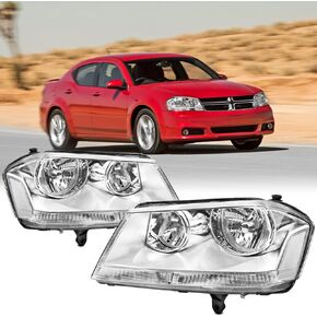 Headlight Assembly Compatible With 2008-2014 Dodge Avenger Chrome Housing Amber Corner