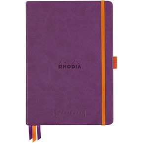 Rhodia 118780C - Bullet Journal Goalbook Rigid Notebook أرجواني - A5 - منقط - 240 صفحة - 90 جرام ورق كليرفونتين عاجي - 3 أشرطة، إغلاق مرن - غطاء من الجلد الصناعي in Kuwait