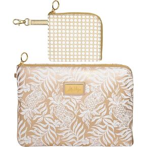 Lilly Pulitzer Padded Tech Sleeve with Small Zip Pouch for Accessories, Cute Laptop Case for Women, Tablet Bag or 13 Inch Laptop Sleeve, Gold Metallic Bon Vivants