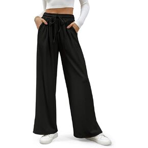 For G and PL Women's Drawstring Wide Leg Lounge Pants Loose Baggy Pants Ribbed Palazzo Pants with Pockets