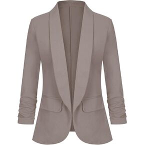 Women's Casual Open Front Blazers Shawl Lapel Ruched 3/4 Sleeve Office Lightweight Blazer Jackets with Pockets