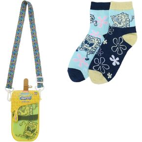 Spongebob Squarepants Character & Flowers Women's 2-Pair Casual Quarter Crew Socks
