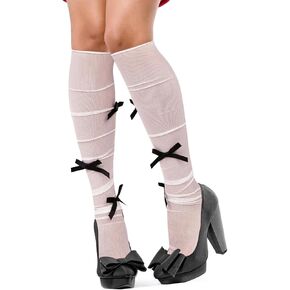 Benefeet Sox Womens Girls White Sheer Knee High Socks Novelty 3D Bows Mesh Lace Knee High Stockings Cute Lolita Socks Gifts