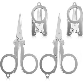4pcs Mini Folding Scissors, Travel Pocket Scissors for Outdoor Tools, Stainless Steel Foldable Scissors with Keychain for Fishing Line Cutting, Safe Portable Scissors for Paper Cutting in Saudi Arabia