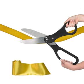 Crutello Giant Ribbon Cutting Ceremony Kit 20" Giant Scissor Set with Sharp, Gold Handled Durable XL Scissors, and 30 Feet of Oversized 4" Wide Red Ribbon