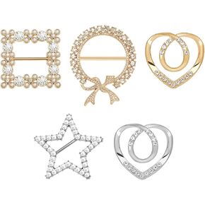 Giantree 5pcs Scarf Ring Clips, T-shirt Tie Clips for Women Silk Scarf Ring Clip Fashion Metal Ring Scarves Clasp Waist Buckles Rhinestone Pearl Tshirt Clips for Shirts Clothing Scarf Ring Wrap Holder
