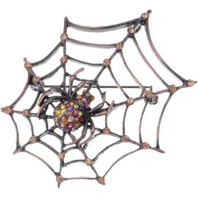 Alilang Copper Tone Light Topaz Colored Rhinestones Antique Spider Web Brooch Pin