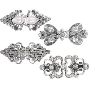 4 Pcs Sweater Clips Vintage Cloak Clasp Cape Dress Clips Back Cinch Rhinestone Shawl Shirt Cardigan Scarf Cinch Clips Shawl Collar Clasp Dress Shirt Brooch Retro Clip
