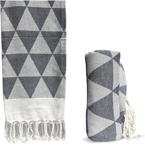 Black Turkish Beach Towel - 35x70 inch Medium (Black Pyramid) - Lightweight & Quick Drying Turkish Cotton Towels for Bath, Pool, Gym - Sand-Resistant by Fina Tavola