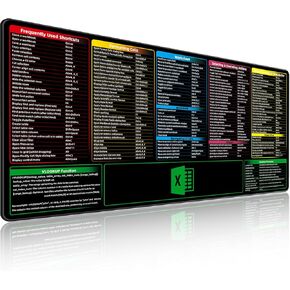 Excel Shortcuts Mouse Pad，Extended Large XXL（35.4x15.7x0.12in） Cheat Sheet，Gaming Mousepad，Giant PC Office Excel Desk Pad，Waterproof Keyboard Mat，Non-Slip Rubber Base，Stitched Edges