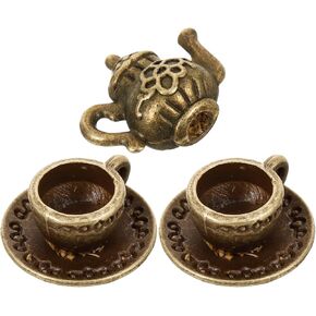 Uonlytech Miniature Tea Cup Set Vintage Dollhouse Teapot Tiny Tea Cups Little Girls Dollhouse Coffee Shop Kitchen Accessories for Photography Props