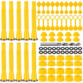 Gas Can Spout Replacement, Anti-Spill Gas Can Nozzle Replacement, Upgraded Flexible Gas Can Spout for 1/2/5/10 Gallon Gas Cans with Thick Rubber pad(10 Kit-Yellow)