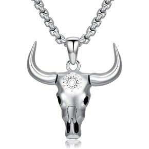 Bull Necklace 925 Sterling Silver Bull Head Pendant Western Necklace Animal Jewelry Gifts for Men