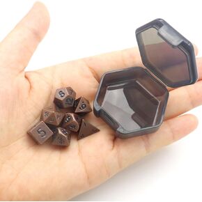 Haxtec 10mm Mini Metal Dice Set Small Metal DND Dice Set with Hexagon Pocket Dice Case Portable Antique Iron Metal Mini Dice for Dungeons and Dragons DND Gift for Him/Her Stocking Stuffers