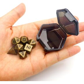 Haxtec 10mm Mini Metal Dice Set Small Metal DND Dice Set with Hexagon Pocket Dice Case Portable Antique Iron Metal Mini Dice for Dungeons and Dragons DND Gift for Him/Her Stocking Stuffers