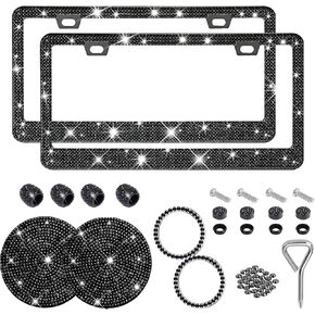 Bling License Plate Frame 2 Pack Black License Plate License Plate Holder Aluminum Meta License Plate Cover Automotive Universal License Plate Protector Car Number Plate Frames Set