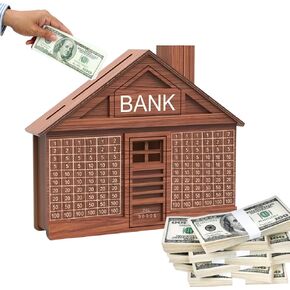 Wooden Money Saving Box Savings Challenge Box Cash Vault Money Box Piggy Bank Money Saver Box with Target Wooden Coin Bank for Adults Kid（3000 Dollar