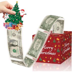 صندوق نقود عيد الميلاد للهدايا النقدية، سحب صناديق هدايا النقود المفاجئة للنقود مع حامل صندوق عيد الميلاد المجيد المفاجئ مع 30 قطعة من الأكياس الشفافة، أفكار فريدة من نوعها لفافة النقود بنفسك