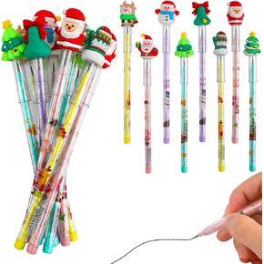 DIYASY 24 Pieces Christmas Stackable Pencils, Holiday Mechanical Pencil bulk Multi Point Push Pencil for Kids Party Supplies Gifts Classroom Rewards Prizes Decorations