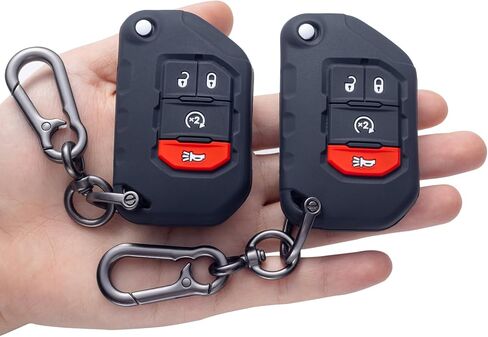 غطاء حماية بأربعة أزرار متوافق مع 2018-2024 2025 Jeep Wrangler JL/JLU و2020-2023 2024 2025 Jeep Gladiator JT Truck Accessories لينة من السيليكون عن بعد سلسلة مفاتيح (قطعتان) in Kuwait