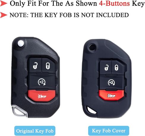 غطاء حماية بأربعة أزرار متوافق مع 2018-2024 2025 Jeep Wrangler JL/JLU و2020-2023 2024 2025 Jeep Gladiator JT Truck Accessories لينة من السيليكون عن بعد سلسلة مفاتيح (قطعتان) in Kuwait