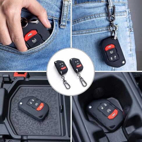غطاء حماية بأربعة أزرار متوافق مع 2018-2024 2025 Jeep Wrangler JL/JLU و2020-2023 2024 2025 Jeep Gladiator JT Truck Accessories لينة من السيليكون عن بعد سلسلة مفاتيح (قطعتان) in Kuwait