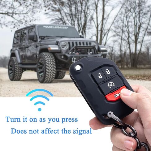 غطاء حماية بأربعة أزرار متوافق مع 2018-2024 2025 Jeep Wrangler JL/JLU و2020-2023 2024 2025 Jeep Gladiator JT Truck Accessories لينة من السيليكون عن بعد سلسلة مفاتيح (قطعتان) in Kuwait