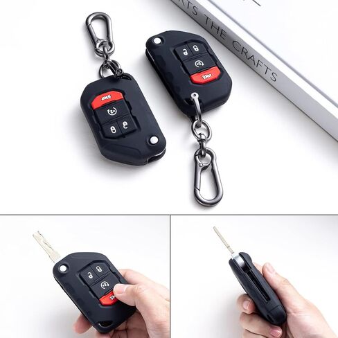 غطاء حماية بأربعة أزرار متوافق مع 2018-2024 2025 Jeep Wrangler JL/JLU و2020-2023 2024 2025 Jeep Gladiator JT Truck Accessories لينة من السيليكون عن بعد سلسلة مفاتيح (قطعتان) in Kuwait