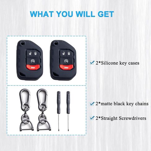 غطاء حماية بأربعة أزرار متوافق مع 2018-2024 2025 Jeep Wrangler JL/JLU و2020-2023 2024 2025 Jeep Gladiator JT Truck Accessories لينة من السيليكون عن بعد سلسلة مفاتيح (قطعتان) in Kuwait