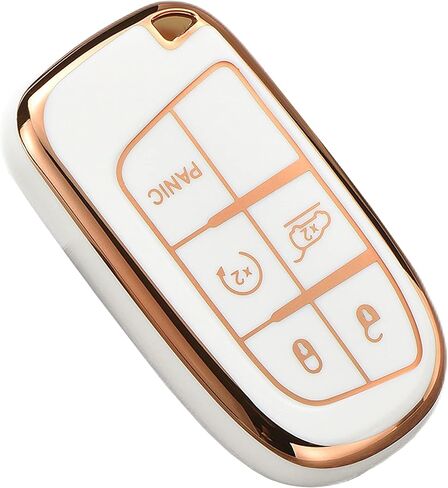 RICHBULL For Jeep Key Fob Cover with Leather Keychain,Premium Soft TPU Protection Key Case for Jeep Smart Key 3 4 5 Buttons Protector Challenge（White ） in Saudi Arabia