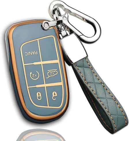 RICHBULL For Jeep Key Fob Cover with Leather Keychain,Premium Soft TPU Protection Key Case for Jeep Smart Key 3 4 5 Buttons Protector Challenge（White ） in Saudi Arabia