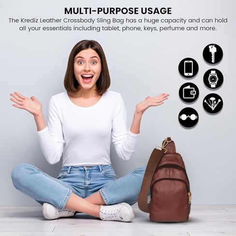 Krediz Sling Bag for Women – Versatile leather sling bag for women, For Travel & Outdoor Activities, Adjustable Strap in Kuwait