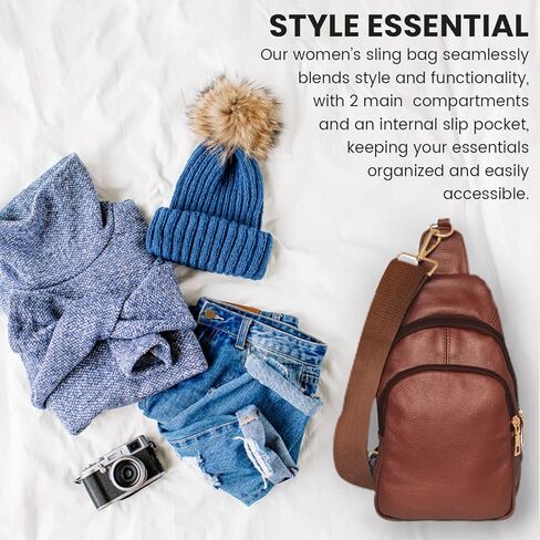 Krediz Sling Bag for Women – Versatile leather sling bag for women, For Travel & Outdoor Activities, Adjustable Strap in Kuwait