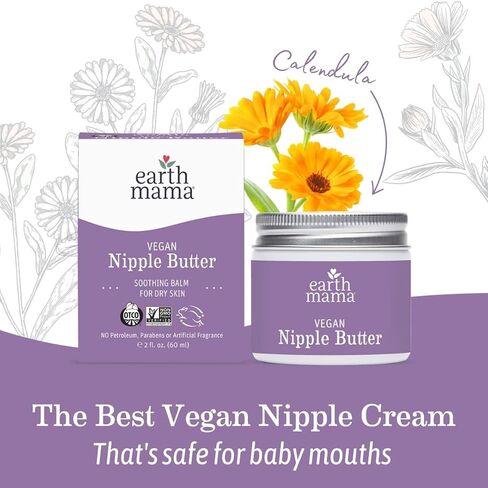 Earth Mama Vegan Nipple Butter | Cruelty-Free Breastfeeding Cream for Nursing Mamas | Lanolin-free 2-Ounce in Kuwait