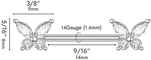 316L Stainless Steel Nipple Rings, Surgical Steel Nipple Bars, 14G Nipple Piercing Barbell, Sparkle Cubic Zircons CZ, Nipple Piercing Jewelry in Saudi Arabia
