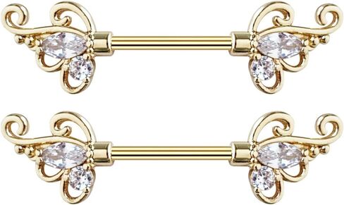 316L Stainless Steel Nipple Rings, Surgical Steel Nipple Bars, 14G Nipple Piercing Barbell, Sparkle Cubic Zircons CZ, Nipple Piercing Jewelry in Saudi Arabia