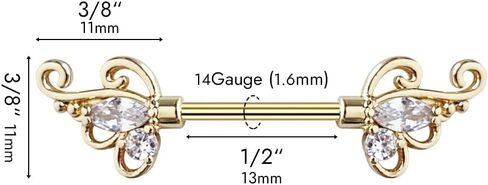 316L Stainless Steel Nipple Rings, Surgical Steel Nipple Bars, 14G Nipple Piercing Barbell, Sparkle Cubic Zircons CZ, Nipple Piercing Jewelry in Saudi Arabia