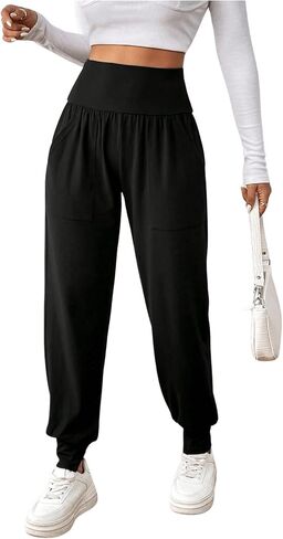 Women's Elastic High Waisted Joggers Pants Sports Workout Sweatpants Casual Lounge with Pockets in Saudi Arabia