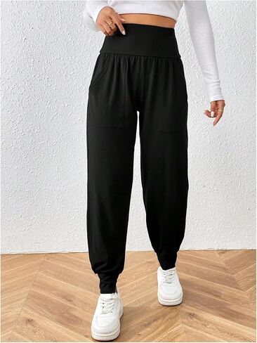 Women's Elastic High Waisted Joggers Pants Sports Workout Sweatpants Casual Lounge with Pockets in Saudi Arabia