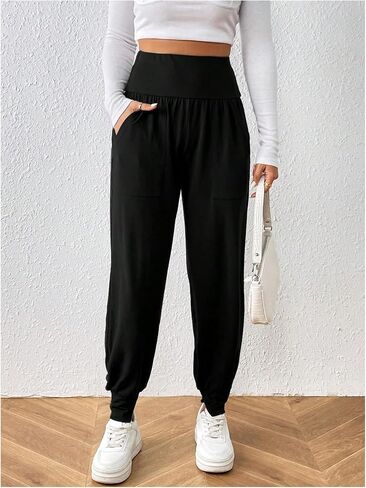 Women's Elastic High Waisted Joggers Pants Sports Workout Sweatpants Casual Lounge with Pockets in Saudi Arabia